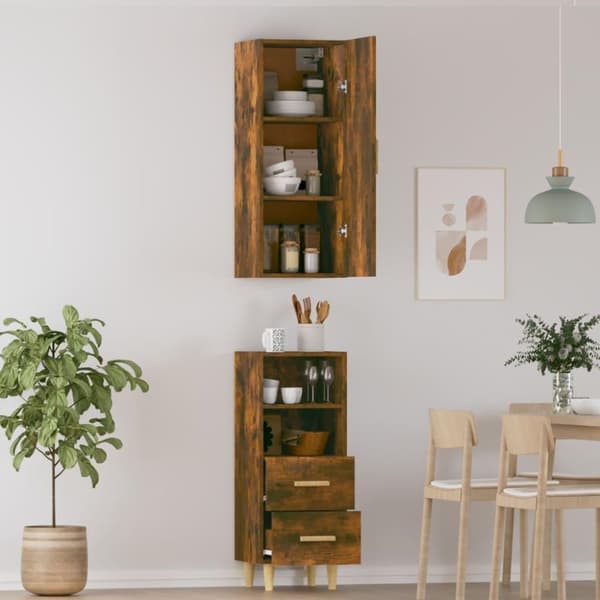 vidaXL Highboard røkt eik 34,5x34x180 cm konstruert tre