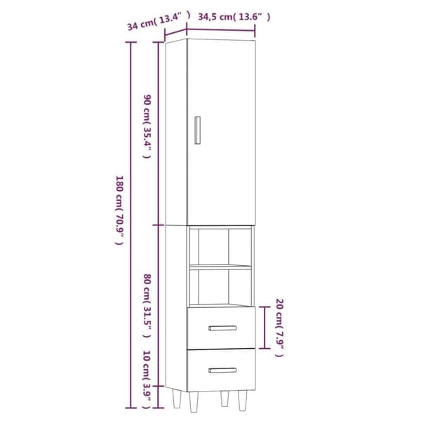 vidaXL Highboard røkt eik 34,5x34x180 cm konstruert tre