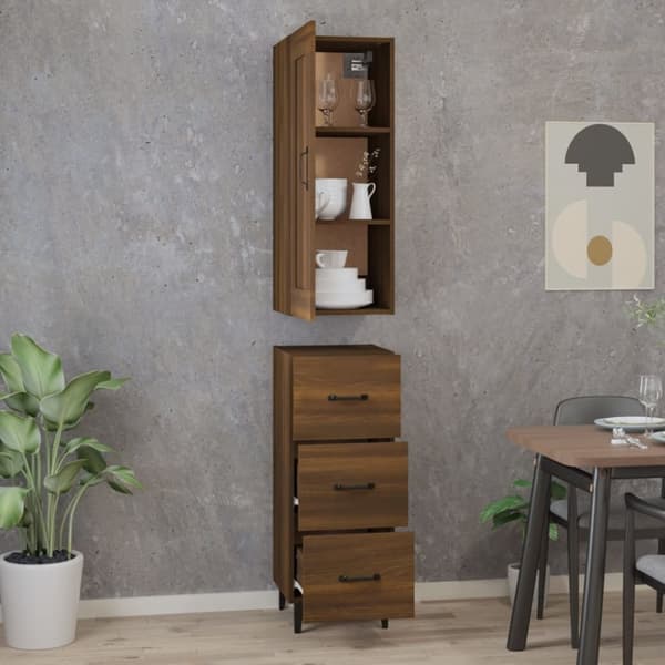 vidaXL Highboard brun eik 35x34x180 cm konstruert tre