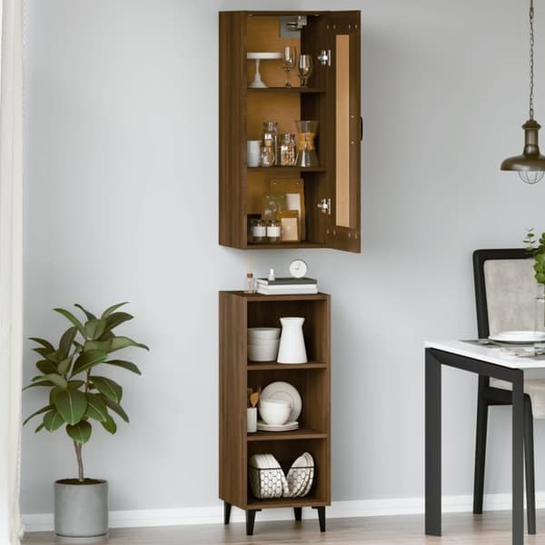 vidaXL Highboard brun eik 35x34x180 cm konstruert tre