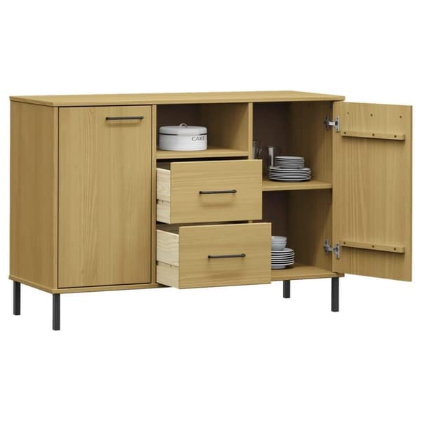 vidaXL skænk med metalben OSLO 113x40x77 cm massivt træ brun