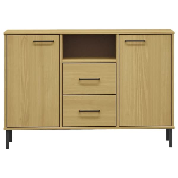 vidaXL skænk med metalben OSLO 113x40x77 cm massivt træ brun
