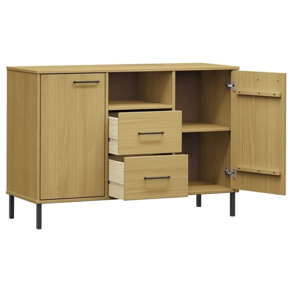 vidaXL skænk med metalben OSLO 113x40x77 cm massivt træ brun