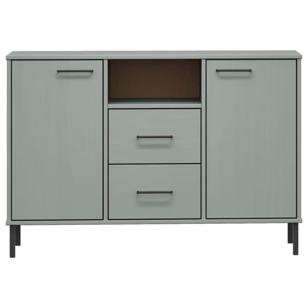 vidaXL Senkki metallijaloilla harmaa 113x40x77 cm täyspuu OSLO