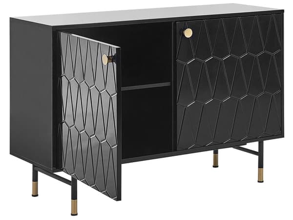 Skänk Svart MDF 2 Dörrar Skåp Förvaring Modern Minimalistisk Design Vardagsrum Förvaring