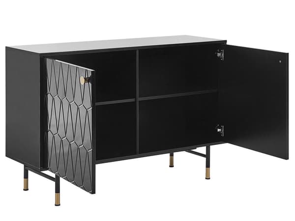 Skänk Svart MDF 2 Dörrar Skåp Förvaring Modern Minimalistisk Design Vardagsrum Förvaring