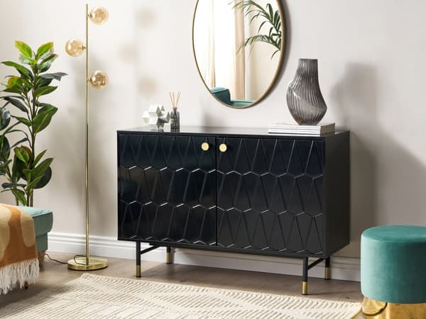 Skänk Svart MDF 2 Dörrar Skåp Förvaring Modern Minimalistisk Design Vardagsrum Förvaring