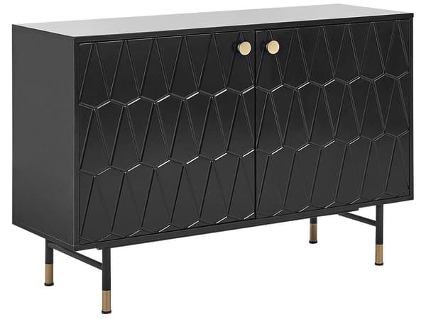 Skänk Svart MDF 2 Dörrar Skåp Förvaring Modern Minimalistisk Design Vardagsrum Förvaring
