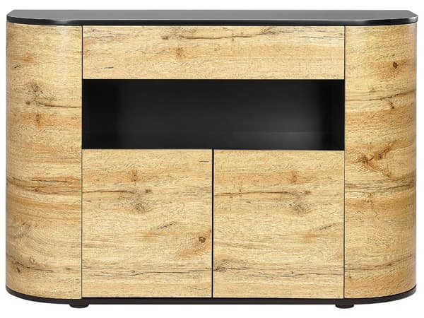 Sidobord med 4 Dörrar Ljust Trä Svart MDF Låda med Hyllor Rustik stil Hall Vardagsrum Sovrum Förvaring