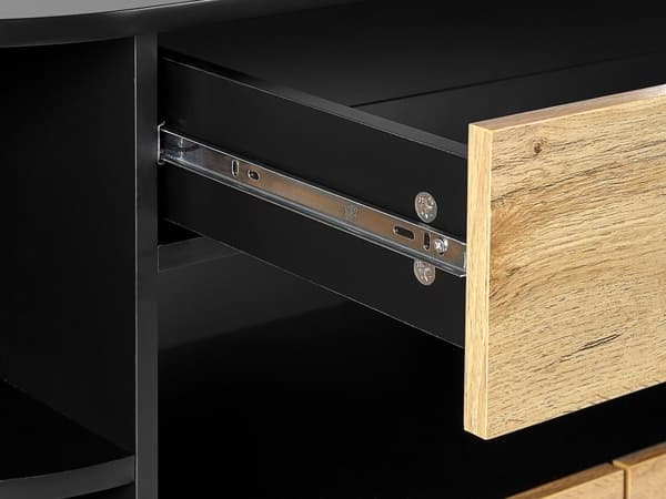Sidobord med 4 Dörrar Ljust Trä Svart MDF Låda med Hyllor Rustik stil Hall Vardagsrum Sovrum Förvaring