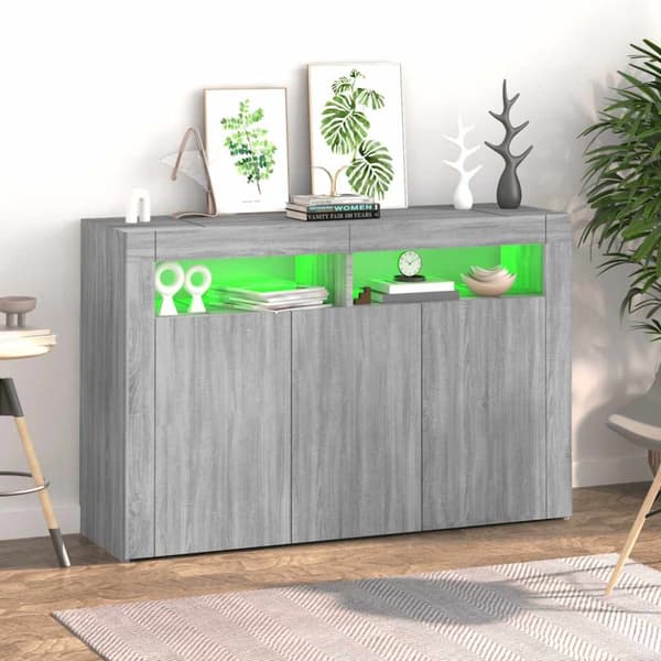 vidaXL Skänk med LED-belysning grå sonoma 115,5x30x75 cm