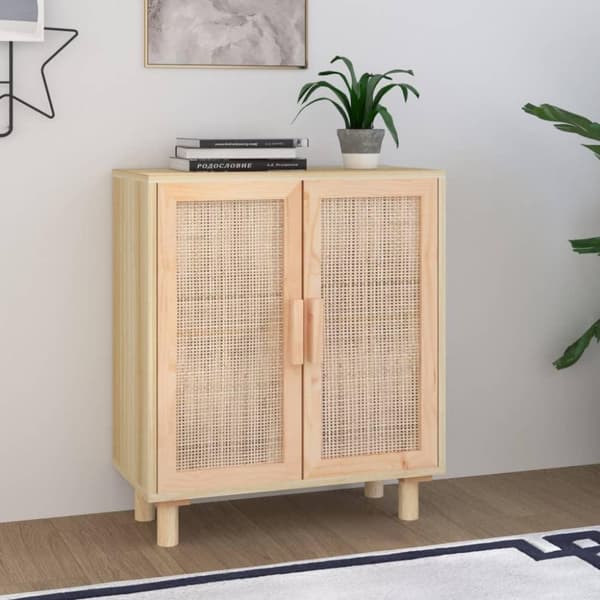 vidaXL Senkki ruskea 60x30x70 cm täysi mänty ja luonnonrottinki