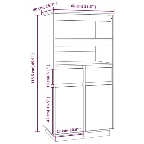 vidaXL højskab 60x40x116,5 cm massivt fyrretræ