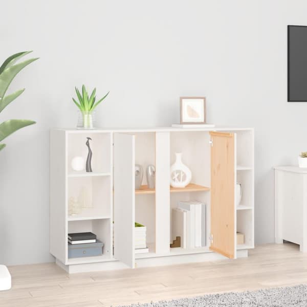 vidaXL skænk 120x35x80 cm massivt fyrretræ hvid