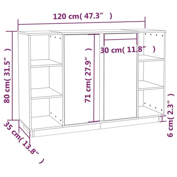 vidaXL skænk 120x35x80 cm massivt fyrretræ hvid
