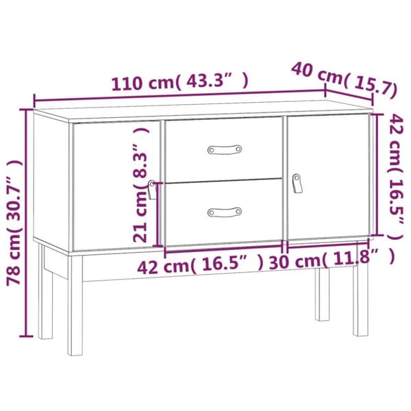 vidaXL skænk 110x40x78 cm massivt fyrretræ hvid