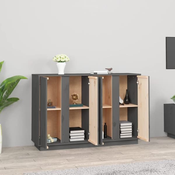 vidaXL skænk 120x35x80 cm massivt fyrretræ grå