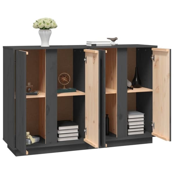 vidaXL skænk 120x35x80 cm massivt fyrretræ grå
