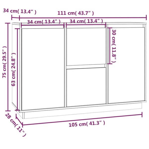vidaXL Senkki harmaa 111x34x75 cm täysi mänty