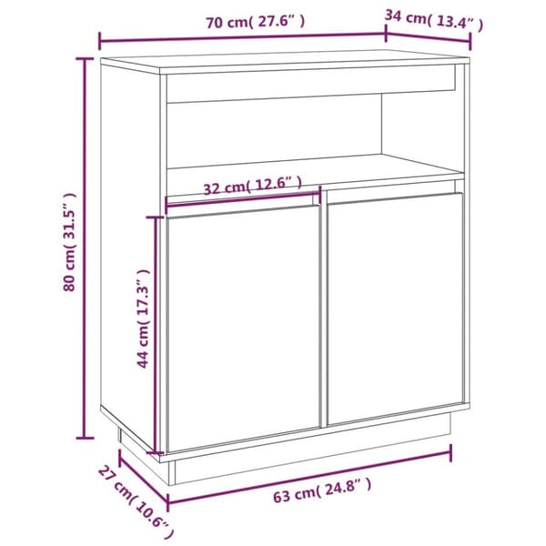 vidaXL skænk 70x34x80 cm massivt fyrretræ