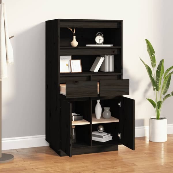 vidaXL højskab 60x40x116,5 cm massivt fyrretræ sort