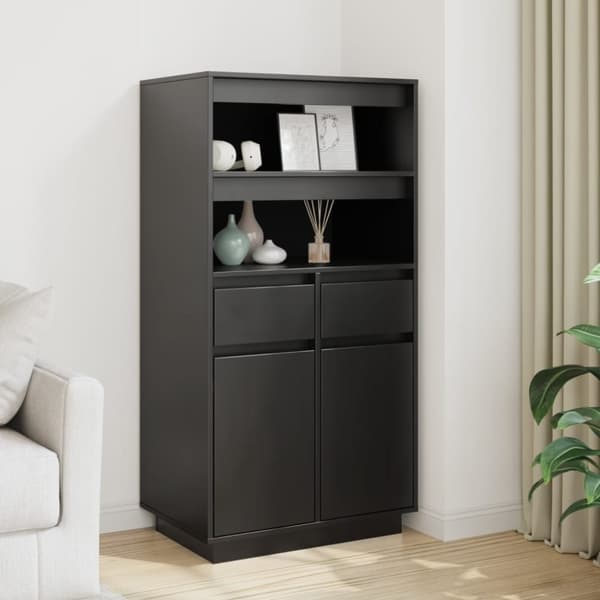 vidaXL højskab 60x40x116,5 cm massivt fyrretræ sort