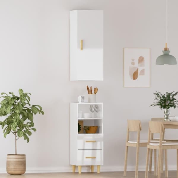 vidaXL skab 34,5x34x180 cm konstrueret træ hvid højglans