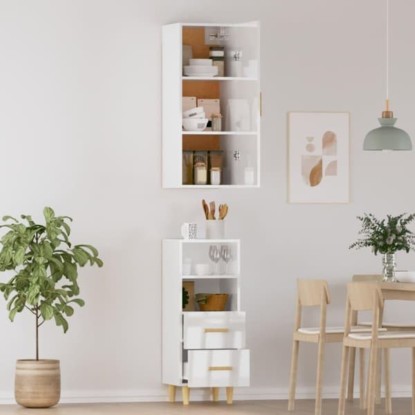 vidaXL skab 34,5x34x180 cm konstrueret træ hvid højglans
