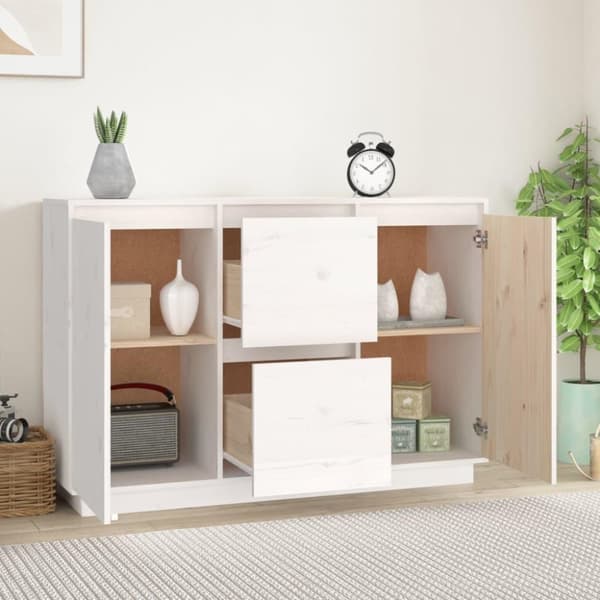 vidaXL skænk 111x34x75 cm massivt fyrretræ hvid