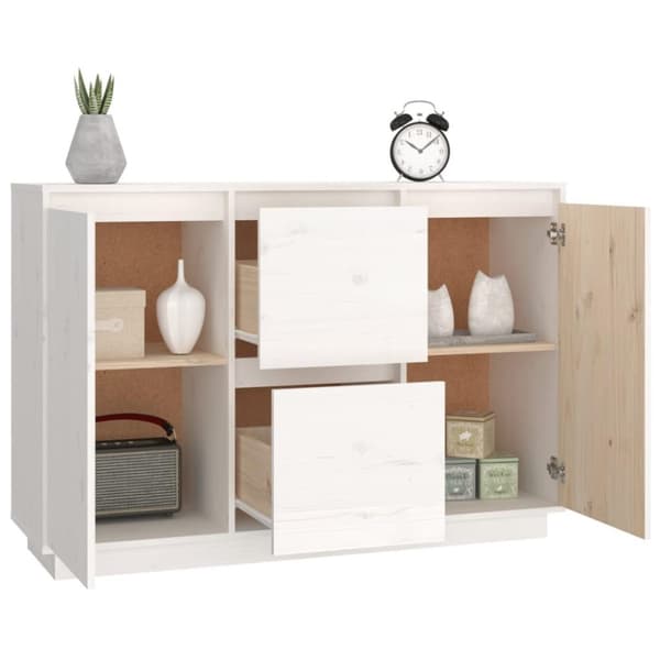 vidaXL skænk 111x34x75 cm massivt fyrretræ hvid