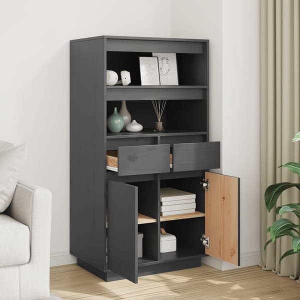 vidaXL højskab 60x40x116,5 cm massivt fyrretræ grå