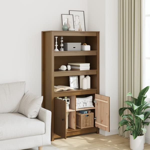 vidaXL skab 80x35x154 cm massivt fyrretræ gyldenbrun