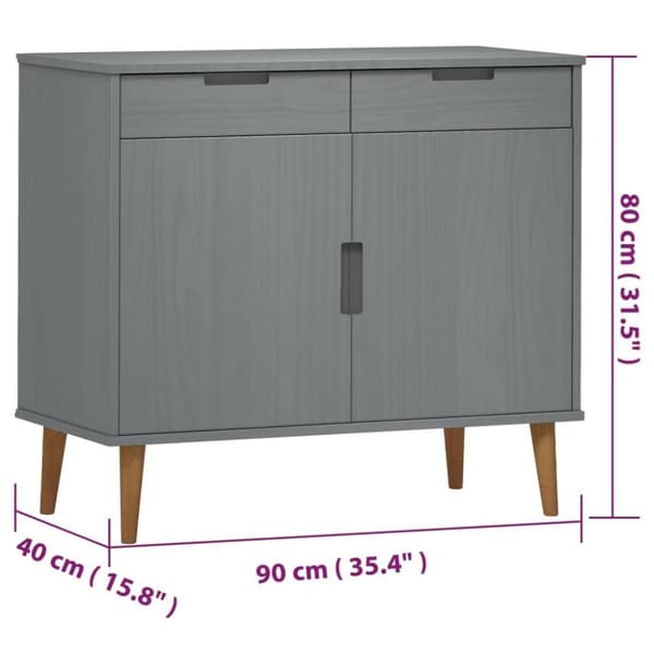vidaXL skænk MOLDE 90x40x80 cm massivt fyrretræ grå