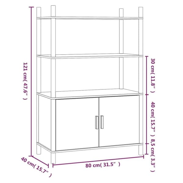 vidaXL højskab 80x40x121 cm konstrueret træ sort