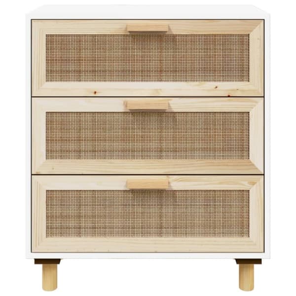 vidaXL Senkki valkoinen 60x30x70 cm täysi mänty ja luonnonrottinki
