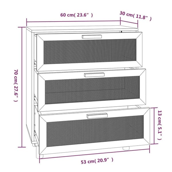 vidaXL Senkki valkoinen 60x30x70 cm täysi mänty ja luonnonrottinki