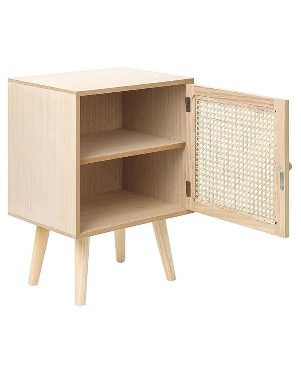 Sängbord Ljust trä MDF-Faner med Rotting Låda Boho-stil Nattduksbord Sovrum