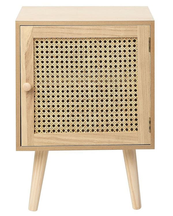 Sängbord Ljust trä MDF-Faner med Rotting Låda Boho-stil Nattduksbord Sovrum