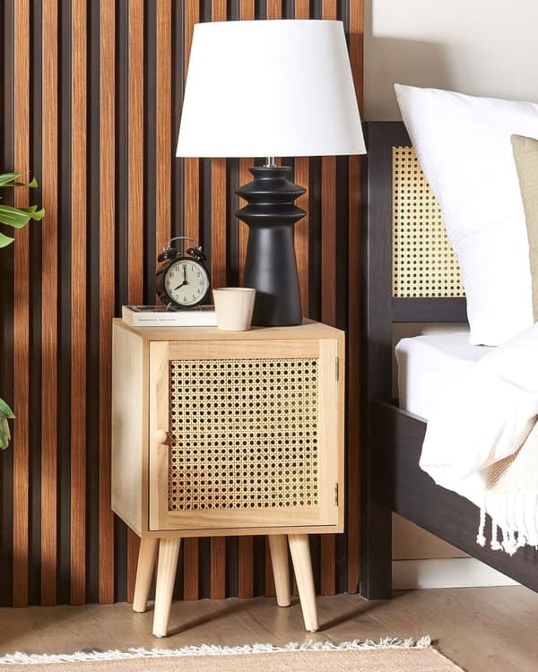 Sängbord Ljust trä MDF-Faner med Rotting Låda Boho-stil Nattduksbord Sovrum