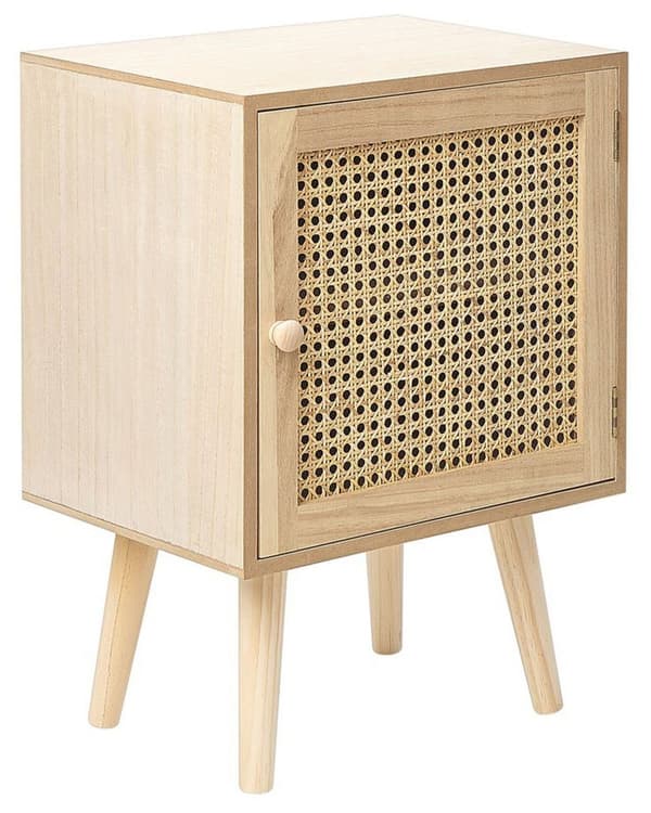 Sängbord Ljust trä MDF-Faner med Rotting Låda Boho-stil Nattduksbord Sovrum