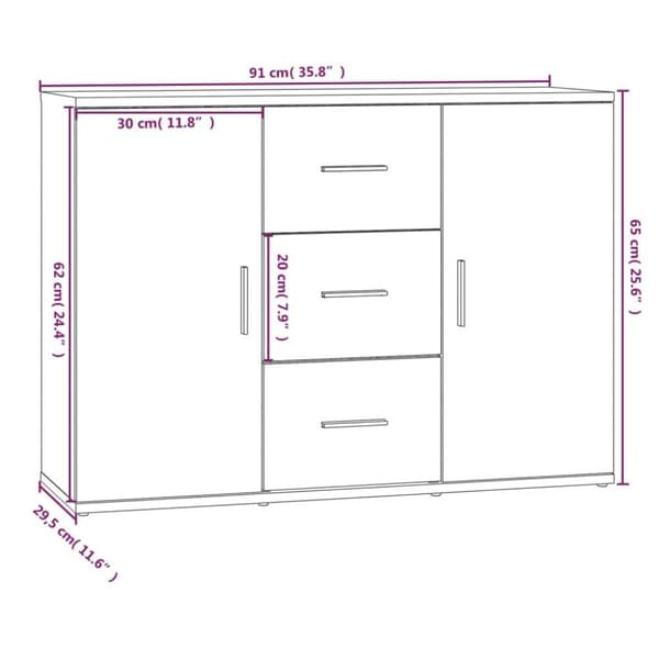 vidaXL Skjenk betonggrå 91x29,5x65 cm konstruert tre