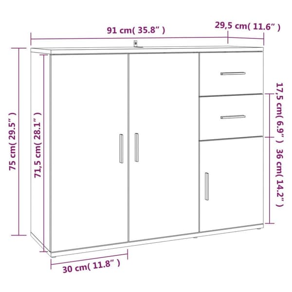 vidaXL Senkki korkeakiilto valkoinen 91x29,5x75 cm tekninen puu