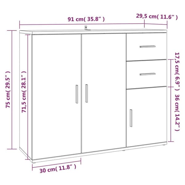 vidaXL Senkki harmaa Sonoma 91x29,5x75 cm tekninen puu