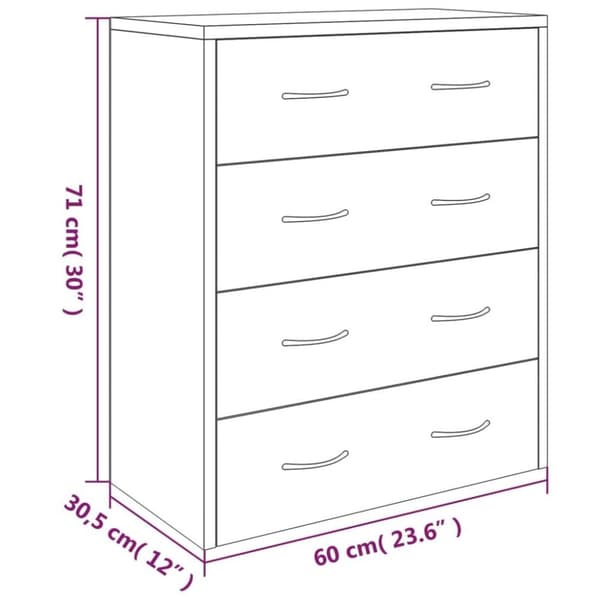 vidaXL Skänk med 4 lådor 60x30,5x71 cm vit högglans