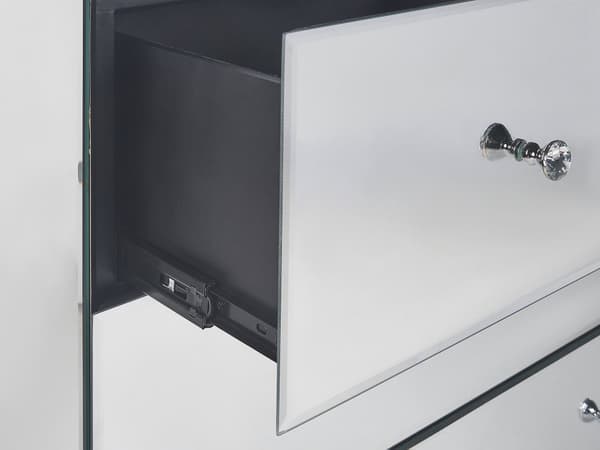 Kommode Sølv Glas Spejl 80 x 80 cm Kommodeskuffe med 4 Skuffer Diamant Greb Knopper Chiffonnier til Soveværelse Indretnings Idee