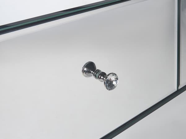Kommode Sølv Glas Spejl 80 x 80 cm Kommodeskuffe med 4 Skuffer Diamant Greb Knopper Chiffonnier til Soveværelse Indretnings Idee