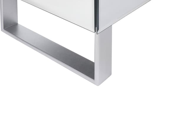 Kommode Sølv Glas Spejl 80 x 80 cm Kommodeskuffe med 4 Skuffer Diamant Greb Knopper Chiffonnier til Soveværelse Indretnings Idee