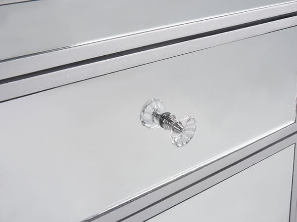 Sengebord Sølv Glas Spejl Natbord med 3 Skuffer Diamant Greb Knopper Lille Bord ved Sengegavl Minikommode til Soveværelse Indretnings Idee