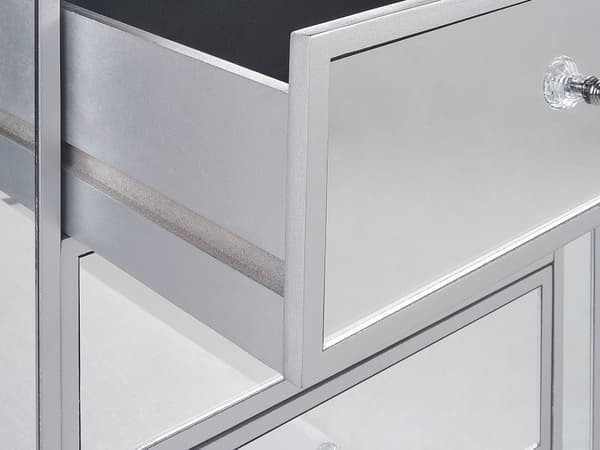 Sengebord Sølv Glas Spejl Natbord med 3 Skuffer Diamant Greb Knopper Lille Bord ved Sengegavl Minikommode til Soveværelse Indretnings Idee