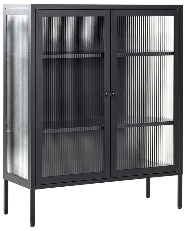 Vitrinskåp Svart Stål 90 x 35 x 111 cm Metall 2 Dörrar Glas Front och Sidor Display